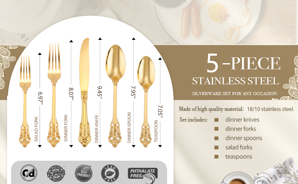 Luho nga 304 Stainless Steel Gold Royal Flatware Set (10)