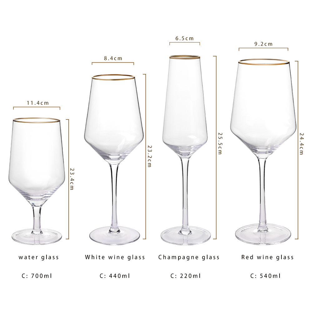 Altın kenarlı cam şarap bardağı su şampanya şarap kadehi (2)