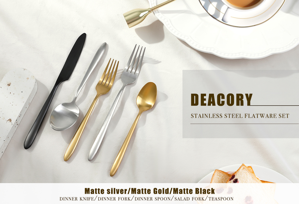 Tita Gbona Irin Alagbara Irin Matte Black Morden Flatware SetHot Tita Alagbara Irin Matte Black Morden Flatware Ṣeto (2)