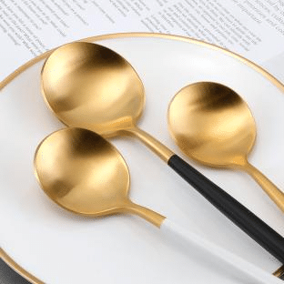 Pinakasikat na 304 Stainless Steel White at Gold Two Tone Flatware Set (17)