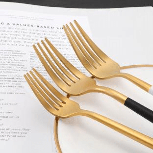 Pinakasikat na 304 Stainless Steel White at Gold Two Tone Flatware Set (18)