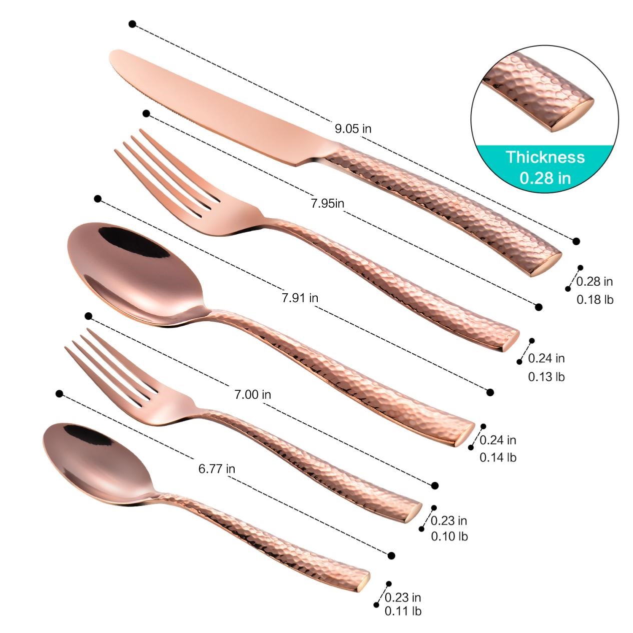 Rose Gold Hammered Silverware Set-12