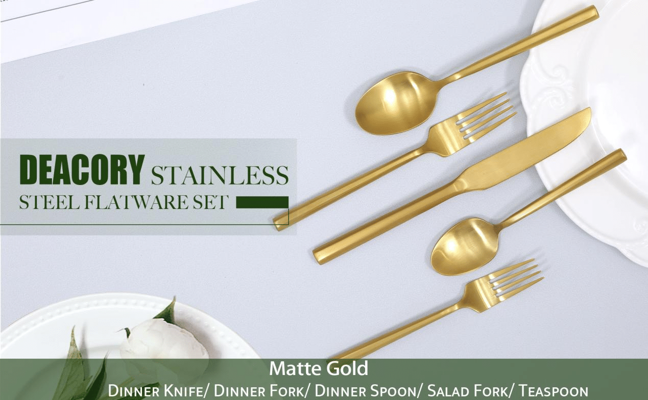 Isethi ye-Wholesale Stainless Steel Flatware Matte Gold Hexagon Cutlery (4)