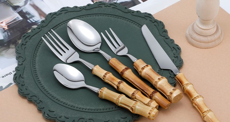 bamboo handle silverware flatware seti 10