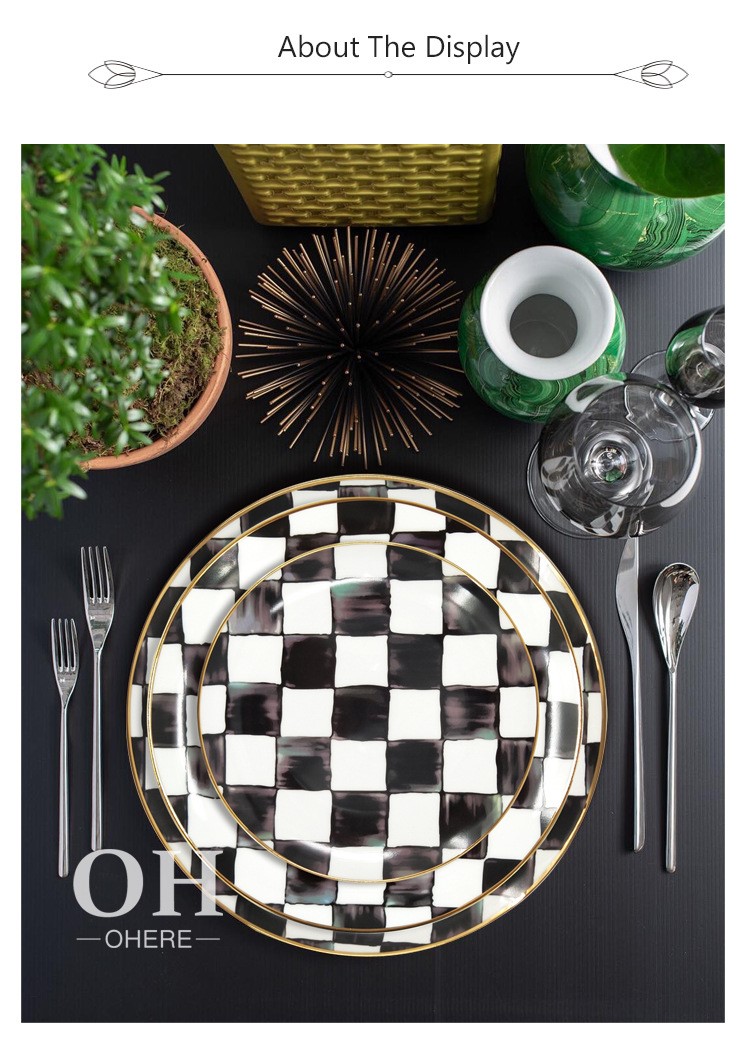 checkerboard Àpẹẹrẹ egungun china tanganran ṣeto-4