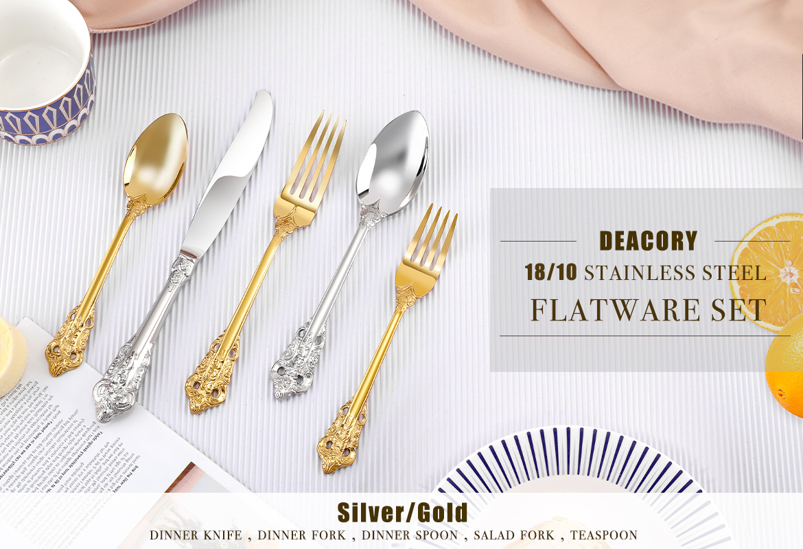 Luxury 304 Stainless Steel Gold Royal Flatware Set (2)