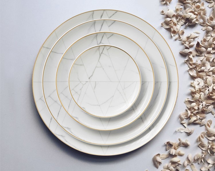 Platos de porcelana estilo mármol blanco 6