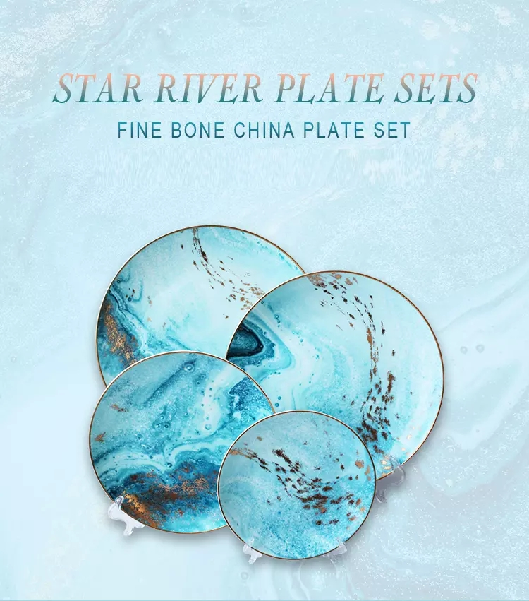 Gold rim ceramic bone china plate set (1)