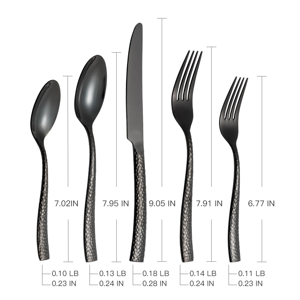 Black Hammered Stainless Steel Flatware Set for Wedding Party Home (9)