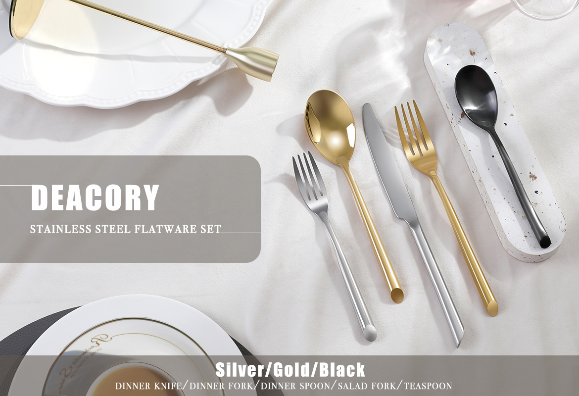 Hand Forged Black Silverware Stainless Steel Wave Flatware Set for Wedding (1)