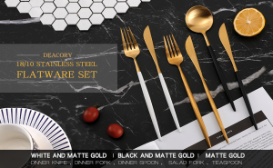 Most Popular 304 Stainless Steel White and Gold Two Tone Flatware Set (1)