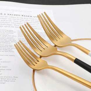 Most Popular 304 Stainless Steel White and Gold Two Tone Flatware Set (18)