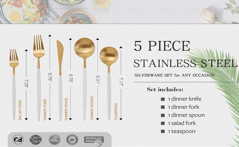 Most Popular 304 Stainless Steel White and Gold Two Tone Flatware Set (2)