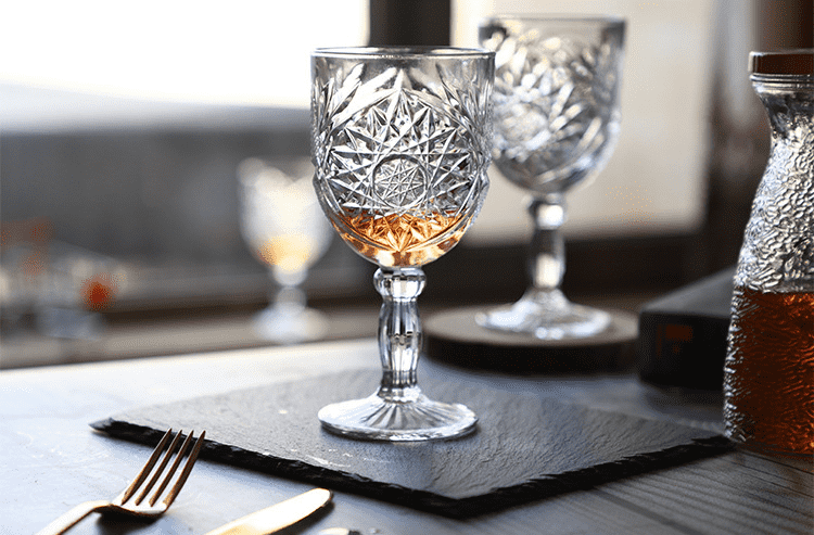 Octagonal pattern embossed crystal wine glass vintage wedding glassware1 (1)