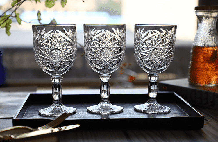 Octagonal pattern embossed crystal wine glass vintage wedding glassware1 (3)