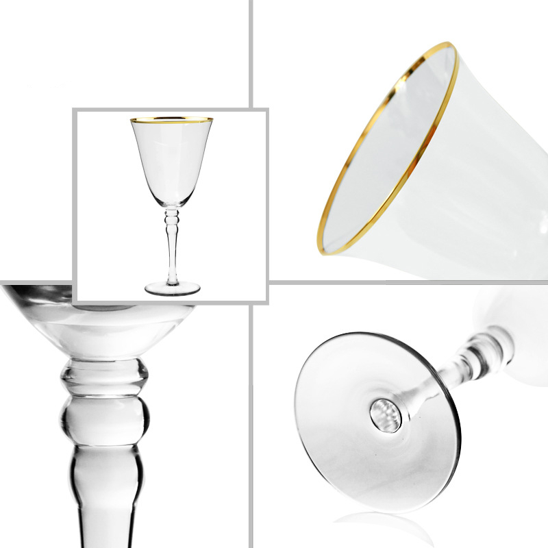 Wholesale clear gold rim wine glass water drinking champagne glassware goblet (3)3