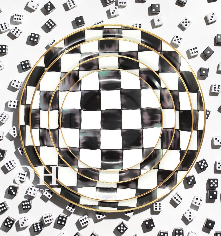 checkerboard pattern bone china porcelain set-1