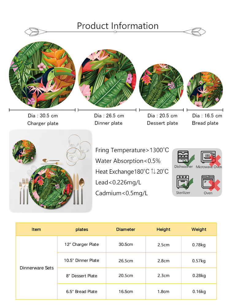 green hornbill pattern bone china plate set-7