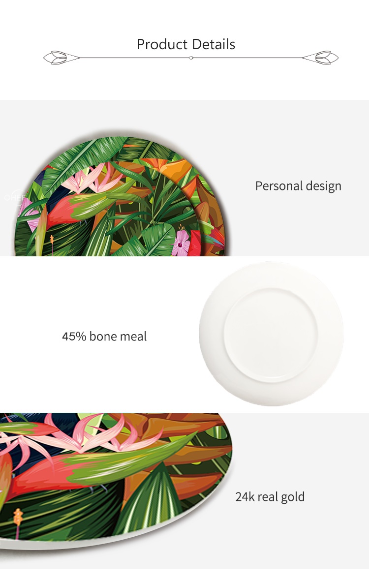 green hornbill pattern bone china plate set-8