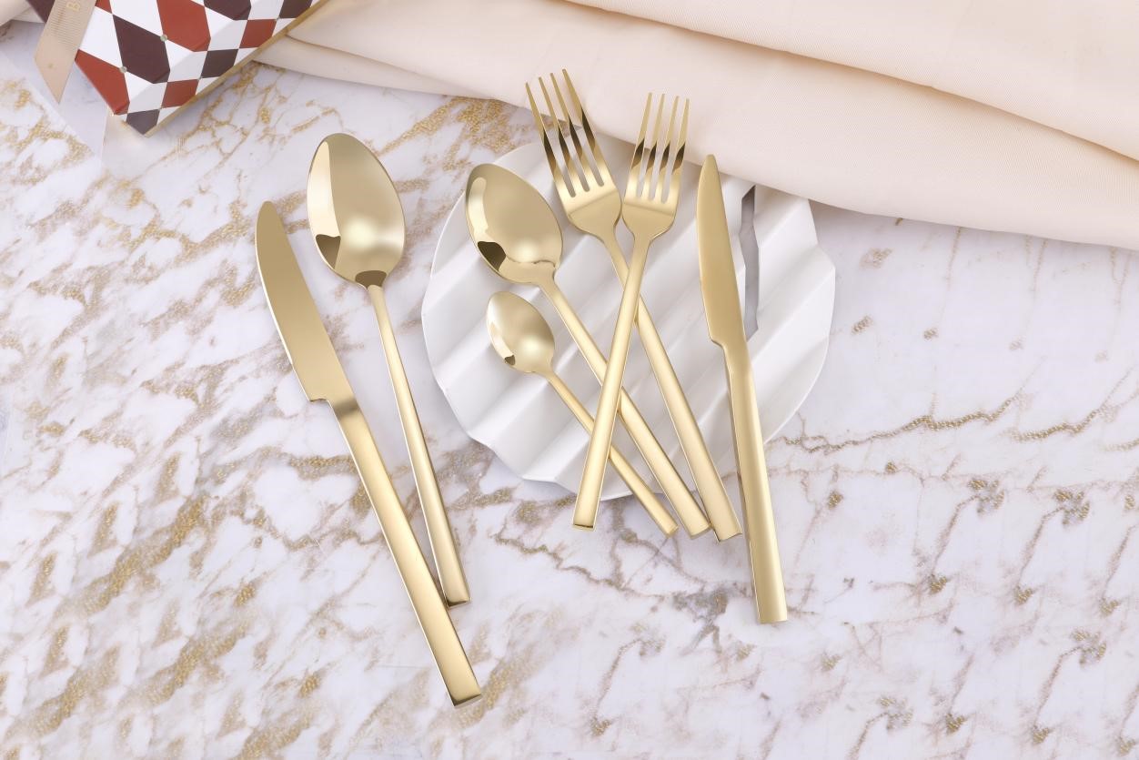 hand forged gold silverware set 11