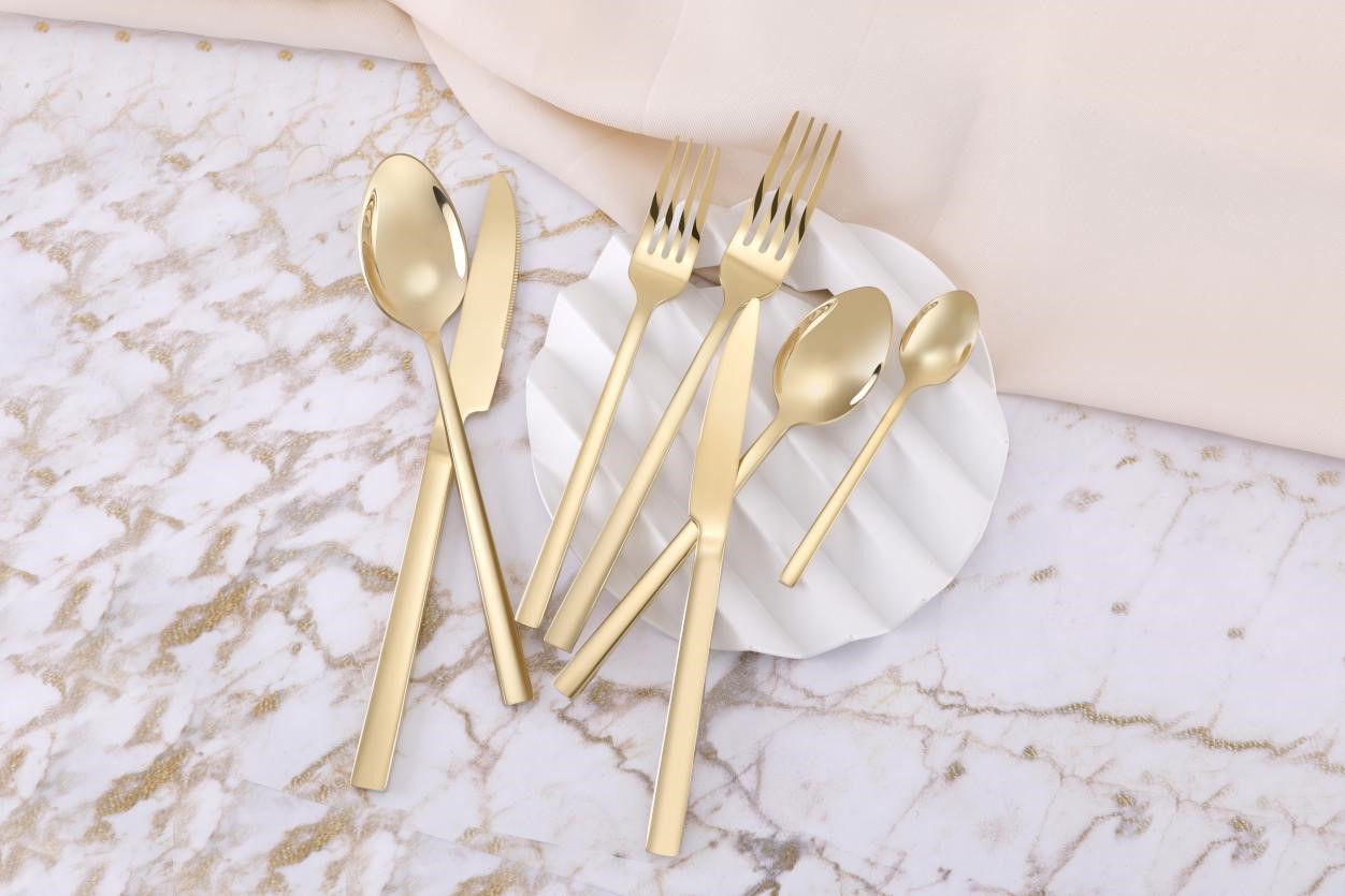 hand forged gold silverware set 6
